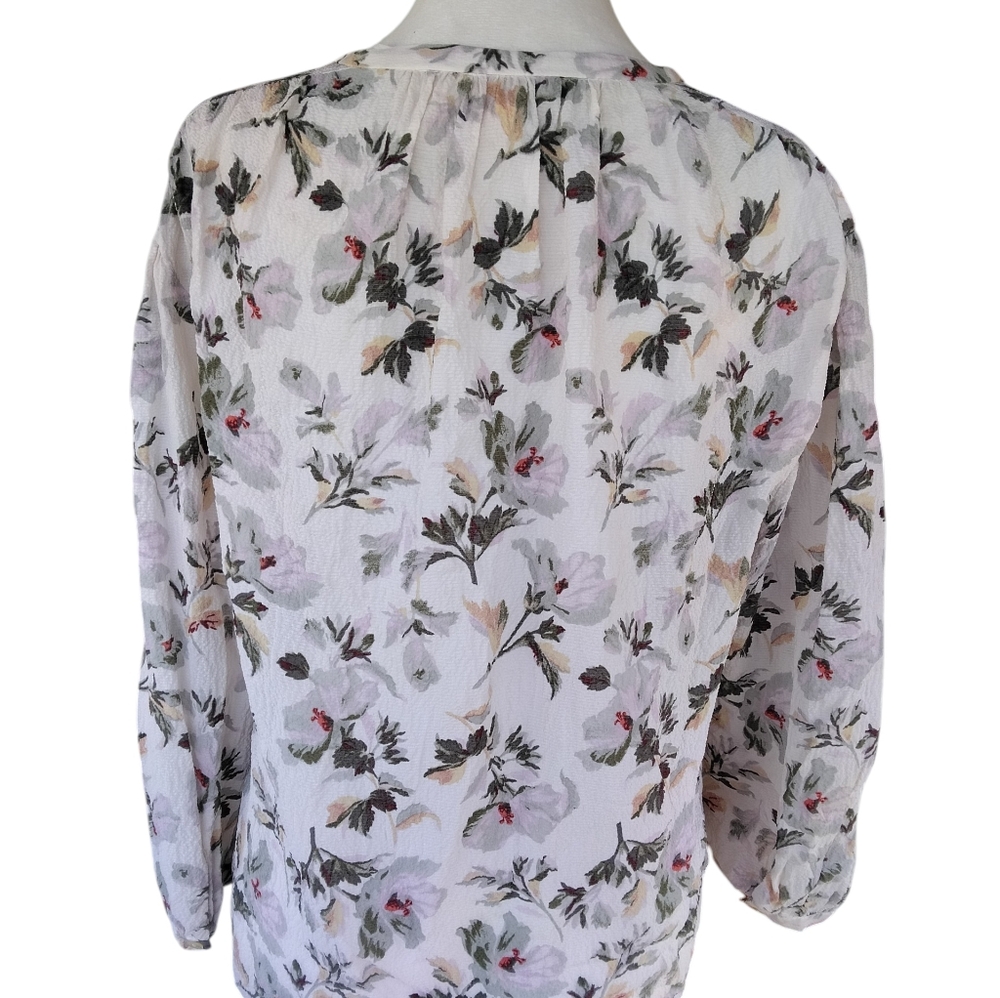Rebecca Taylor Floral Hammered Silk Peasant Blouse Flowy Size 4 - Picture 6 of 9
